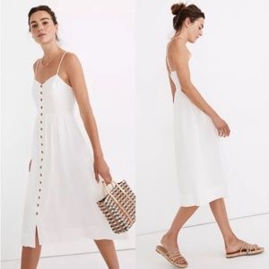Madewell Linen Blend Cami Button Front Midi Dress